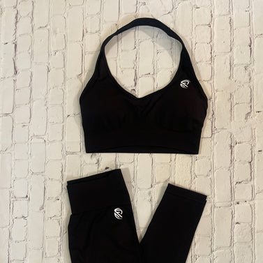Black Round Neck Halter Set